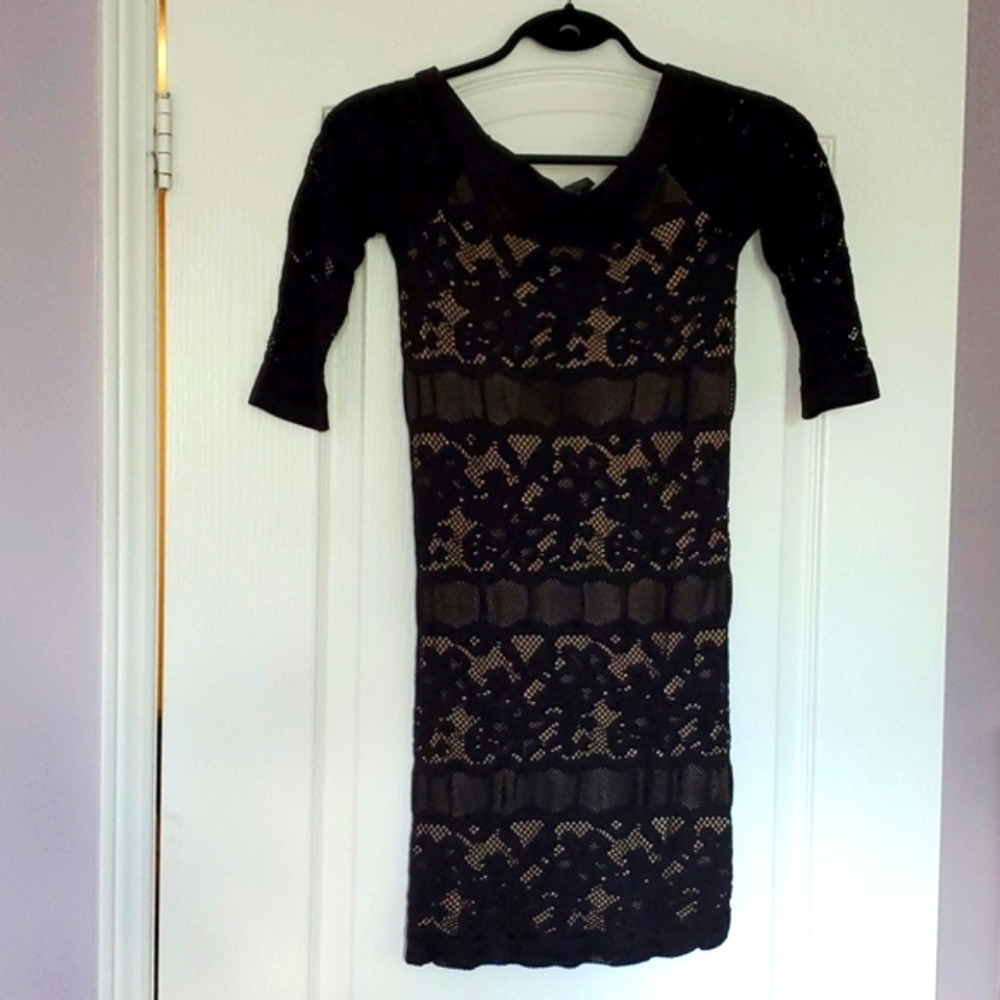 Bebe Black (tan lined) Bodycon Women's Medium Evening Dress